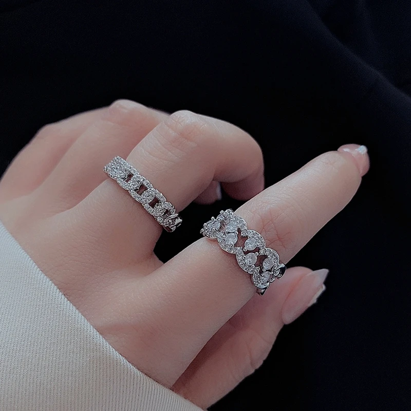 MENGJIQIAO в Корейском стиле тонкий микро паве Циркон Регулируемые кольца для женщин