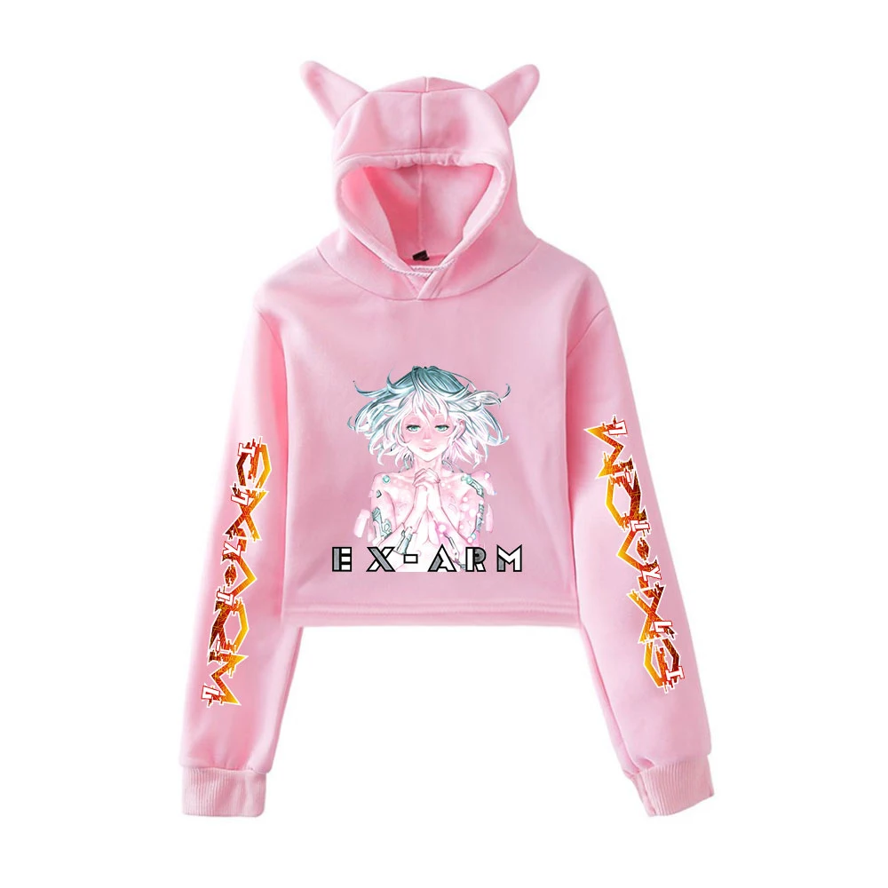 Женский укороченный топ с капюшоном кошачьими ушками толстовка японским