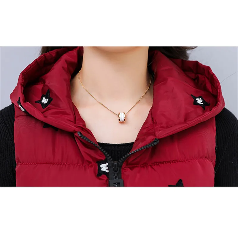 

2020 Autumn Winter Down Cotton Vest Women Long Slim Letter Korean Fashion Sleeveless Coats Black Plus Size Hooded Jackets JD984