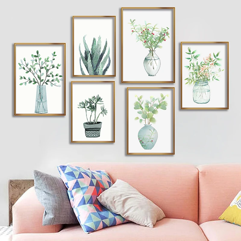 

Nordic Minimalist Decorative Painting Green Plant Leaf Canvas Painting Modern Wall Art Poster Bathroom Living Room Home Decor