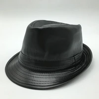 black faux leather fedoras simple mens hat outdoor travel warm jazz gentleman cap