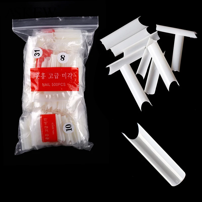 

500Pcs/Bag Extra Long Square False Nail Tips C Curved Clear/Natural Half Cover Artificial Acrylic Fake Nails Manicure Tool