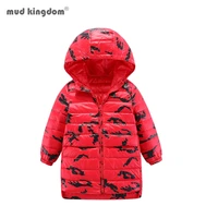 mudkingdom girls long down coat ultra lightweight hooded print zipper mid length kids outerwear for toddler long sleeve jacket