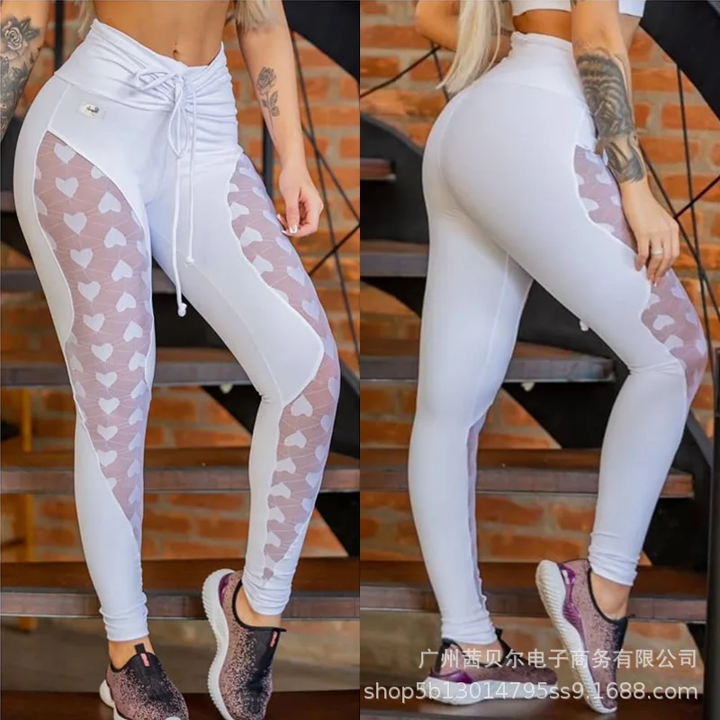 

WEPBEL Women Pencil Pants Casual Sports Pants Trousers Leggings New Black Heart-Shaped Lace Drawstring