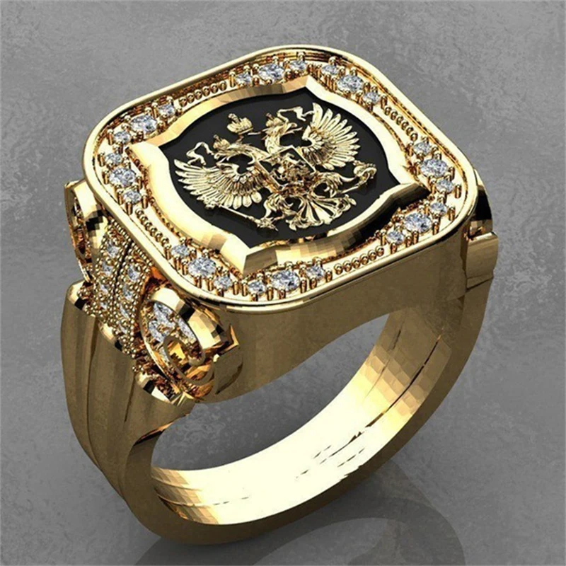 

Fashion creative two-color double-headed eagle diamond-studded personality trendy men's ring jewelry wholesale