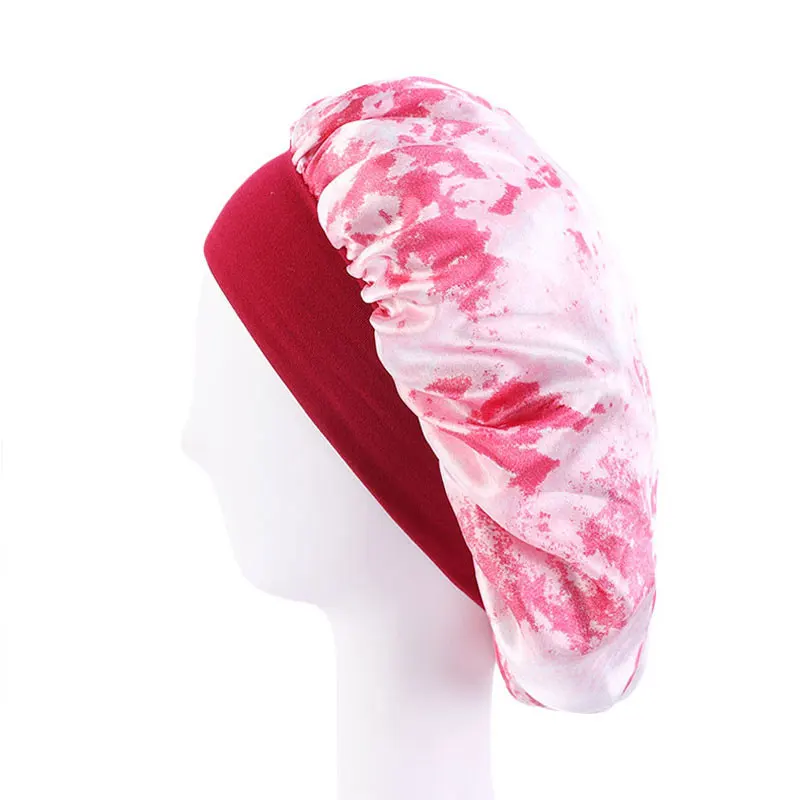 

Tie Dye Reversible Bonnet Hat Head Accessories Sleep Hat Round Women's Satin Sleeping Hat Wide-brimmed Night Cap Bonnet Hat