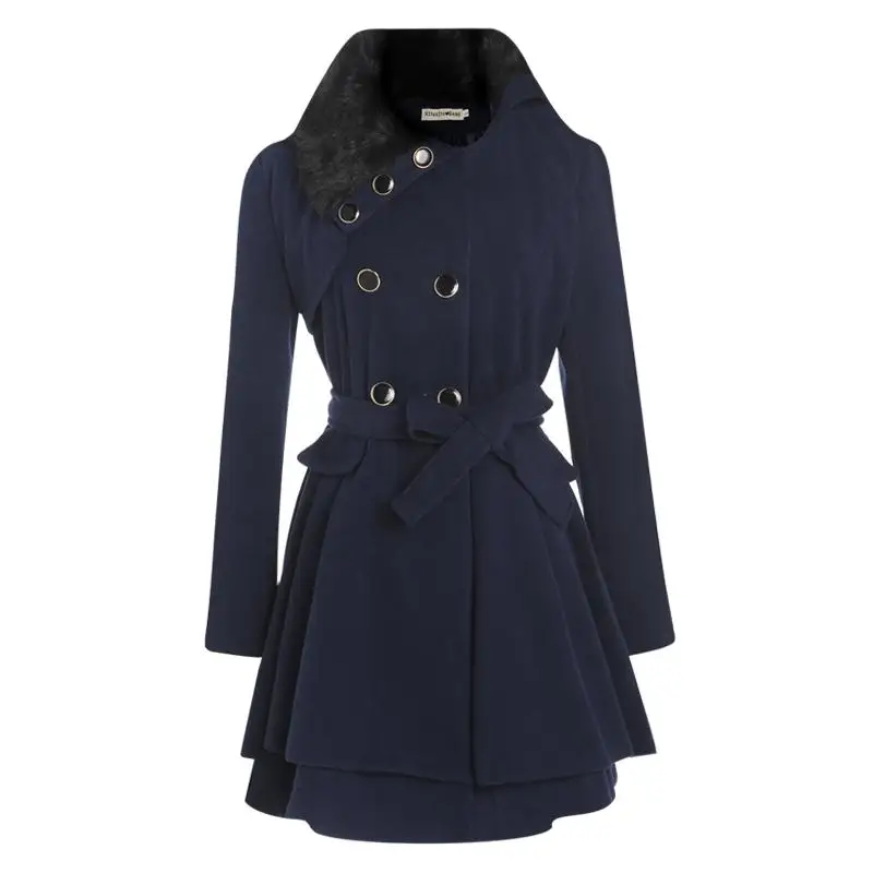 

New Plush Fashion Retro Double -Breasted Coat And Long Sections Woolen Coat Women
