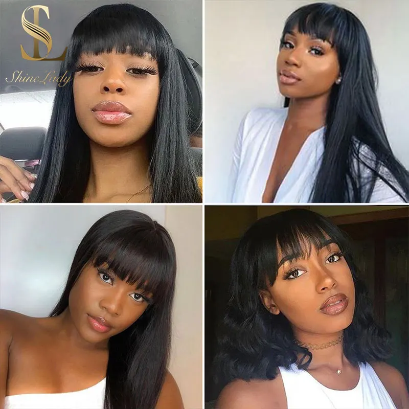 

Shinelady Straight Human Hair Wigs With Bangs Full Machine Made Wigs 100% Human Hair Brazilian Remy Hair Non-Lace Wigs For Women