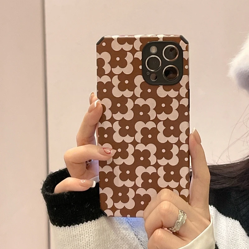 

Korean Art Retro Flowers Phone Case For iPhone 11 12 13 Pro XS Max X XR 7 8 Plus Luxury Soft Shockproof Leather Back Cover