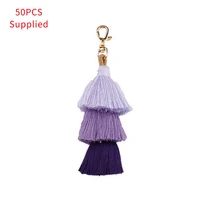 50pcs bohemia colorful layered boho pom pom keyring tassel bag car trinket rainbow charm keychain accessories jewelry supplied