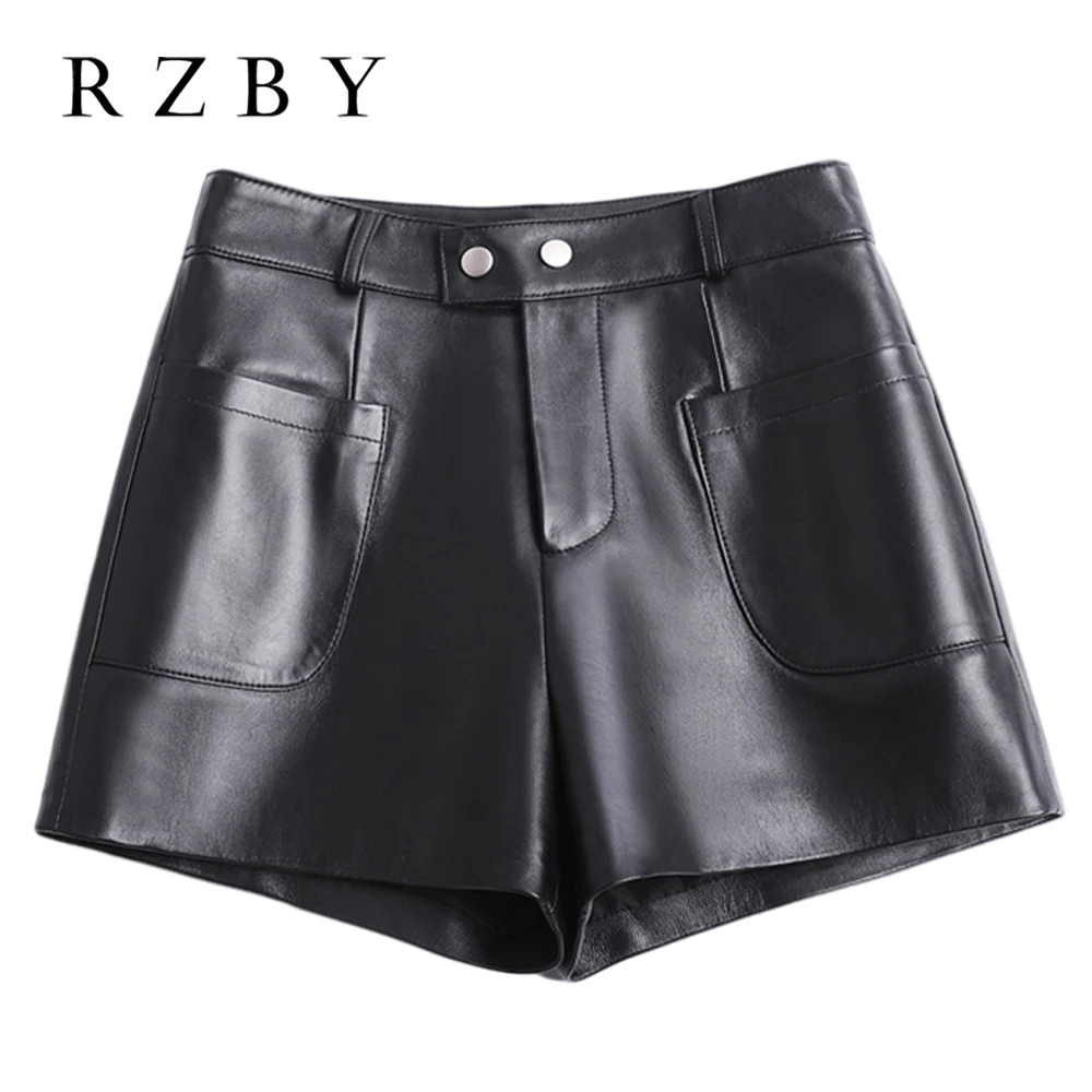 100% Natural Sheepskin шорты Geniune Leather Fashion Pockets Hight Waist 반바지 Real Suede Women Shorts Winter Ropa Mujer RZBY714