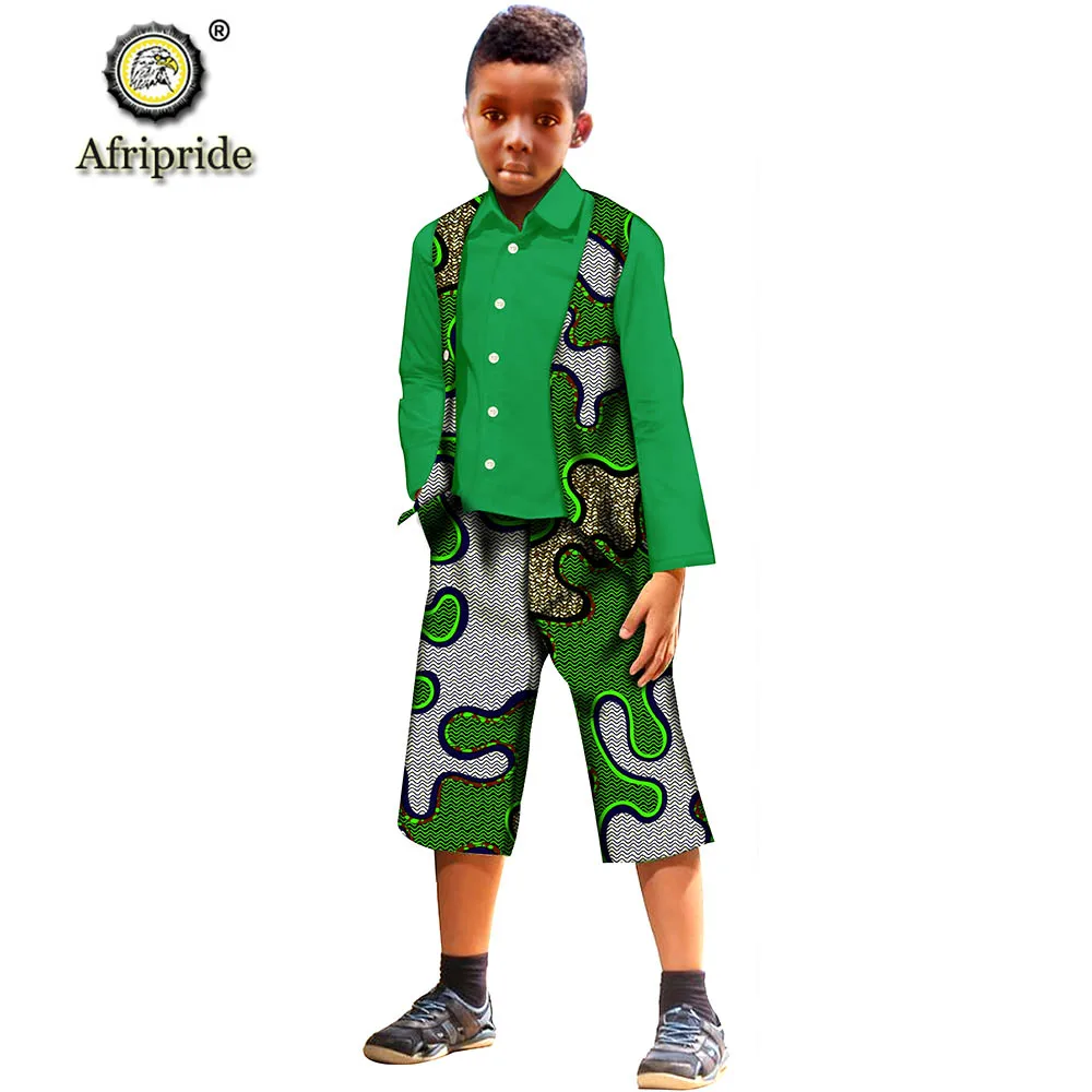 Children`s Clothing African Dashiki Print Set for Boy Coats Shirts and Ankara Pants 3 Piece Suit Wax Attire AFRIPRIDE S204007