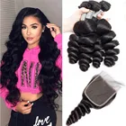 Пряди натуральных волос с крупными волнами, 30 дюймов, 3 пряди ди с сетчатой фронтальной застежкой 4x4