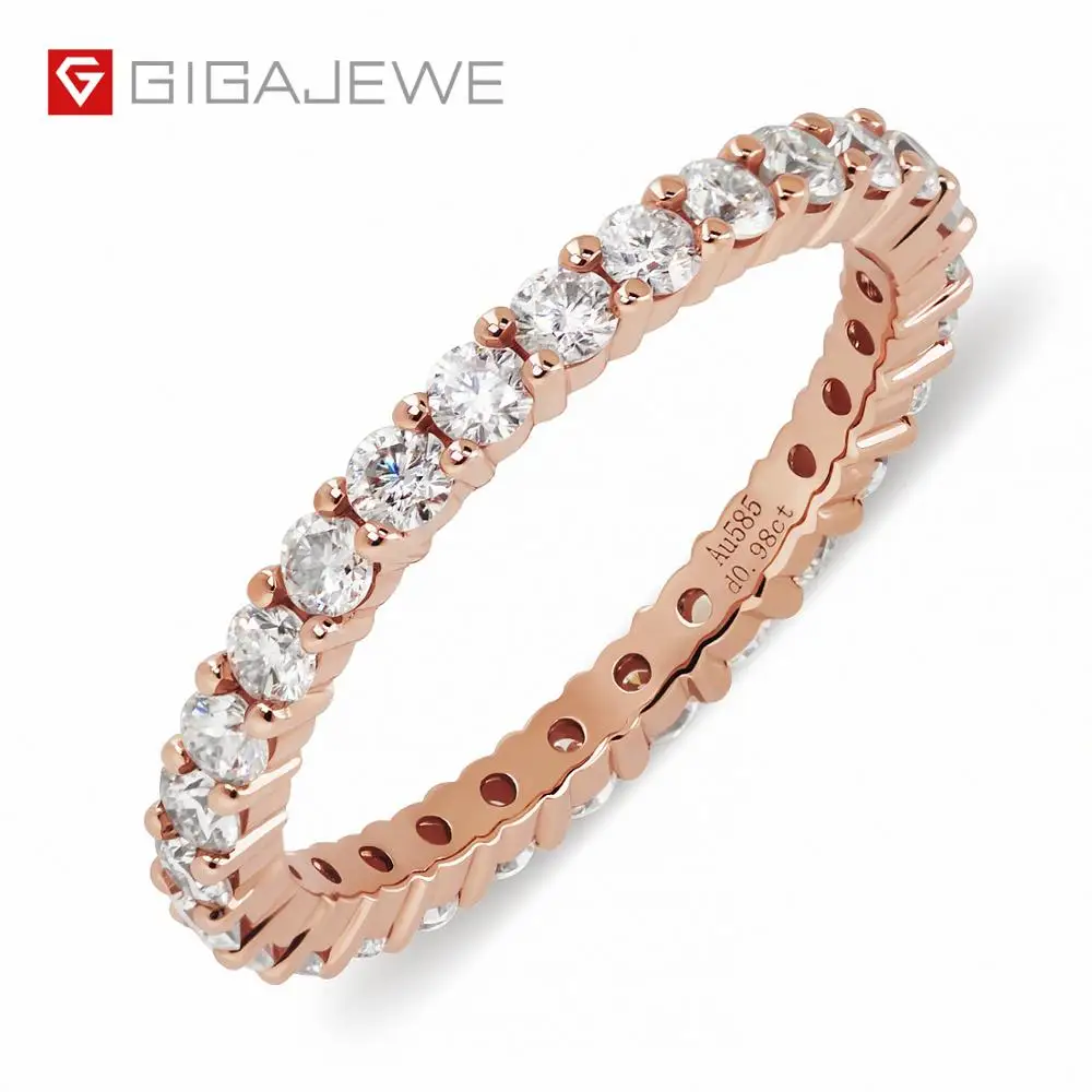 GIGAJEWE всего 0.98ct 2.0mmX28pcs Moissanite или Diamond HPHT D VVS1 круглая огранка 14K Золотое кольцо