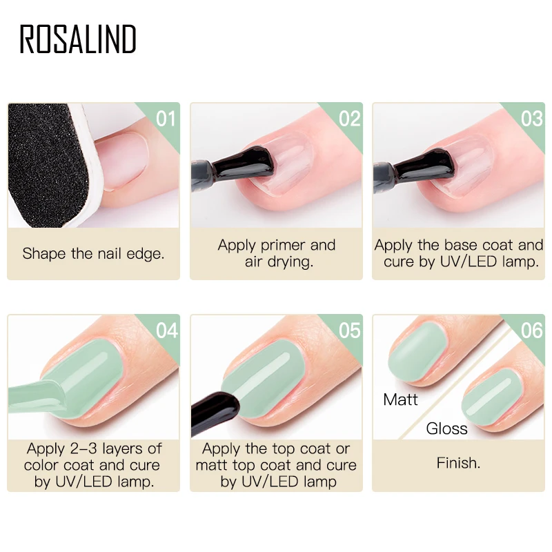 ROSALIND 8ml Top Base Coat Kit Gel Polish 2PCS/Set Manicure Set Soak Off For LED/UV Lamp Nail Art Design | Красота и здоровье