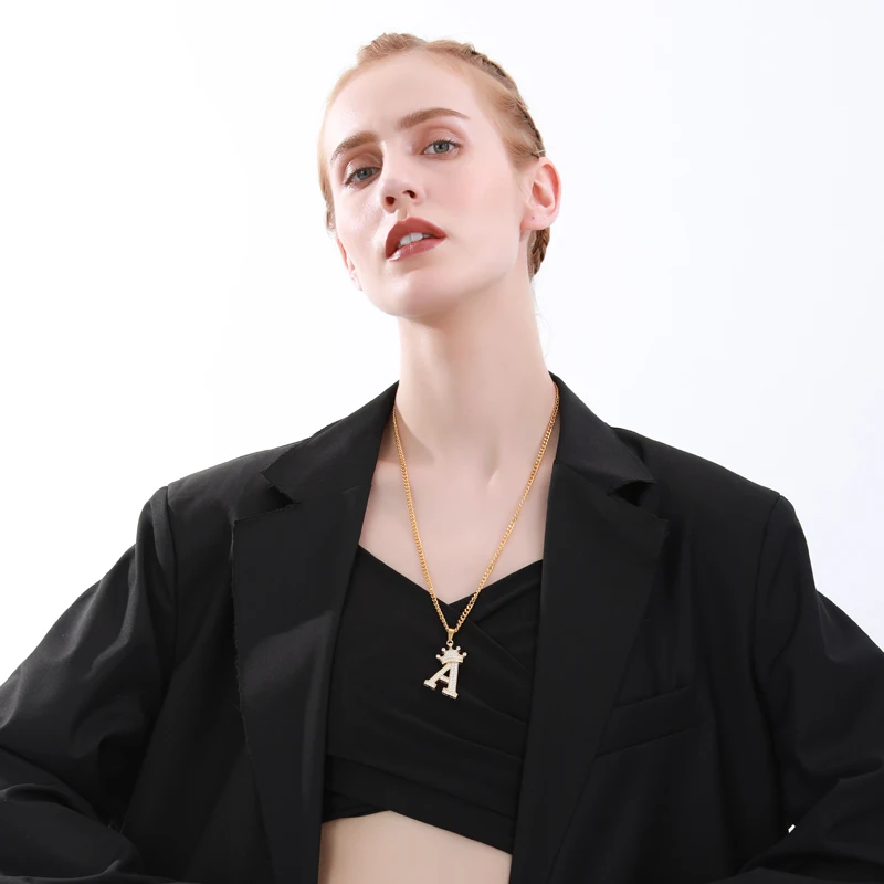 Мини A-Z Циркон Корона начальных букв подвеска на цепочке-ожерелье для мужчин и