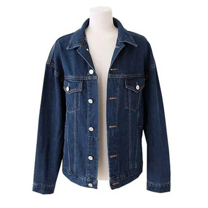 Женские джинсовые куртки с отложным воротником Свободные повседневные синие