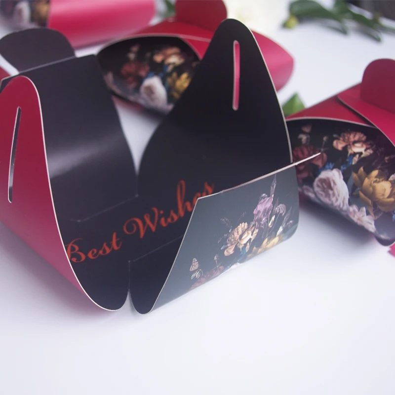 Бумажная Подарочная коробка для конфет цвета Бургунди с ручками упаковка