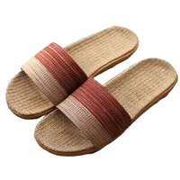 new unisex linen slippers men women non slip 35 45 size 7 colors gradient stripe beach flat shoes male slides home slipper