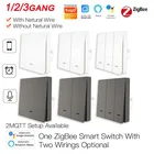 Умный выключатель света Tuya Zigbee, выключатель без нейтрального провода, без конденсатора, с голосовым управлением через приложение, поддержка 2MQTT, Alexa, Google Home