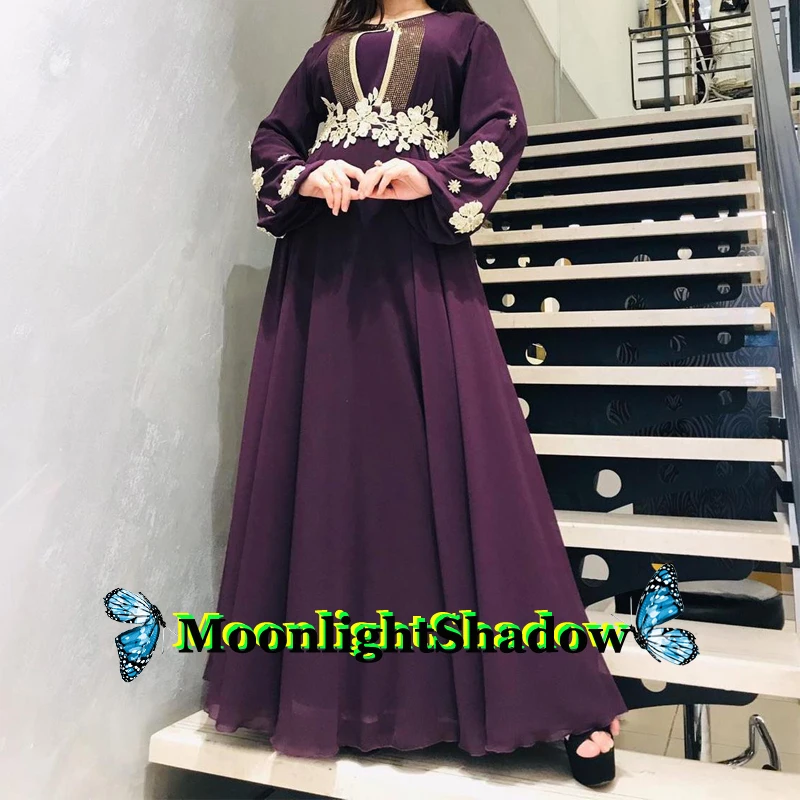 

Black Chiffon Evening Dress Moroccan Caftan Puffy Sleeve Appliques Dubai Arabic Saudi Arabian Vestidos De Festa Formal Party