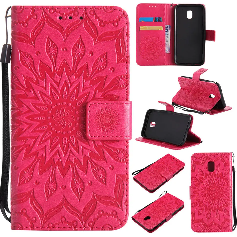 Кожаный чехол со слотом для карты тиснения Samsung A8 плюс 2018 J330 J530 J730 подсолнечника