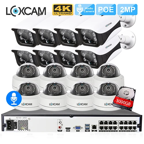 16CH NVR x 16 Camera LOXCAM H.265+ 16CH 5MP POE NVR CCTV система 2MP аудио 1080P@ 25fps Открытый IP66 POE ip-камера видео безопасности набор для наблюдения 4K - Цвет: 16CH NVR x 16 Camera