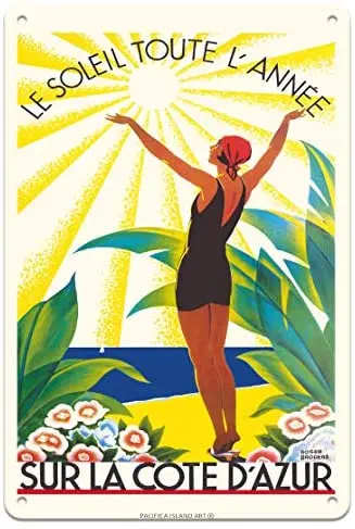 

On The Azure Coast France (Sur la Cote d’Azur) - Sunshine All Year by Roger Broders c.1931- Metal Sign