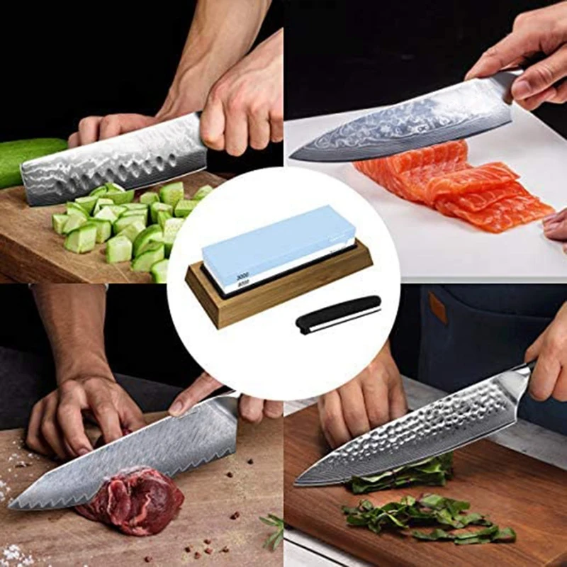

Sharpening Stone, 2-In-1 Double Sided Knife Sharpener Grit 3000/8000 with Non-Slip Silicone Grip for Kitchen Knives