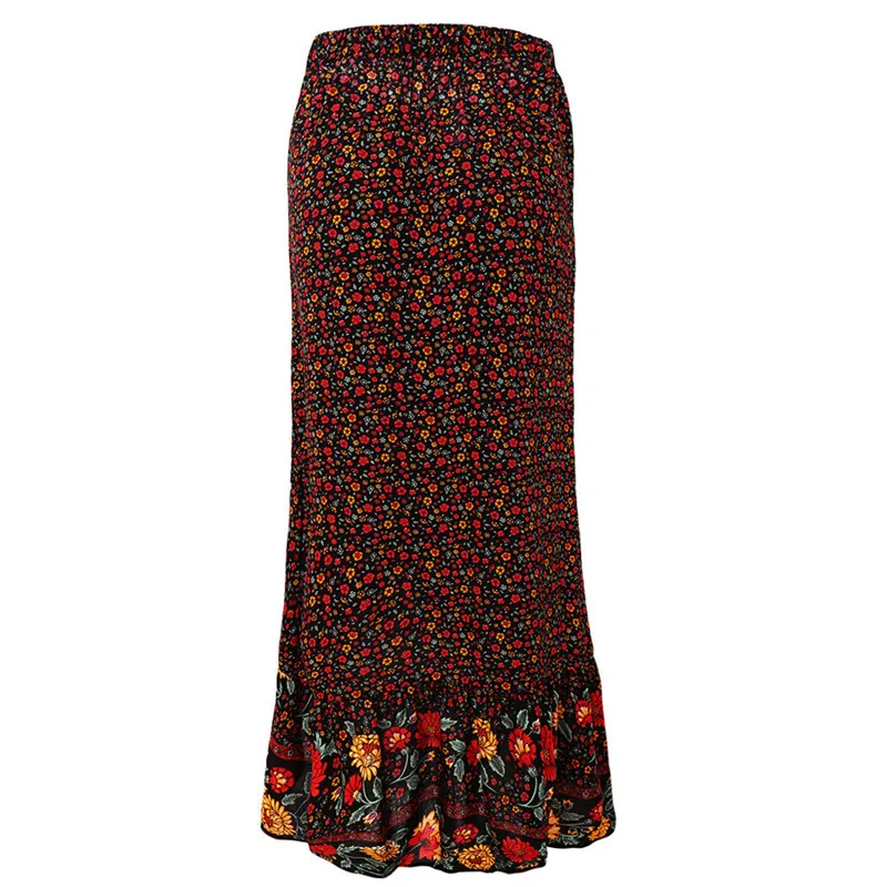 Винтажные длинные юбки с цветочным принтом Женская миди юбка высокой талией и бантом 2020 летняя сексуальная