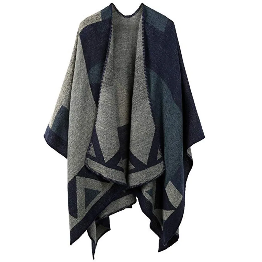 

Women's Collar Cape Patchwork Lady Imitation Sweater Coat Blanket Shawls fashion Leisure Comfortable daily Wild personality