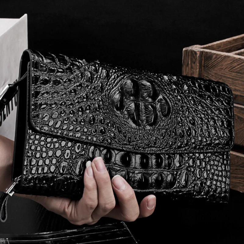 Модная деловая сумка Мужская Длинная кожаная клатч на молнии конверт с тиснением