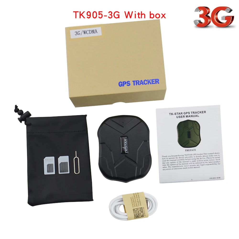 TK905-3G With box Мощный магнитный gps-трекер TK905/TK905-3G, аккумулятор 5000 мАч, длительное время работы в режиме ожидания, бесплатное веб-приложение, локатор отслеживания в реальном времени - Цвет: TK905-3G With box