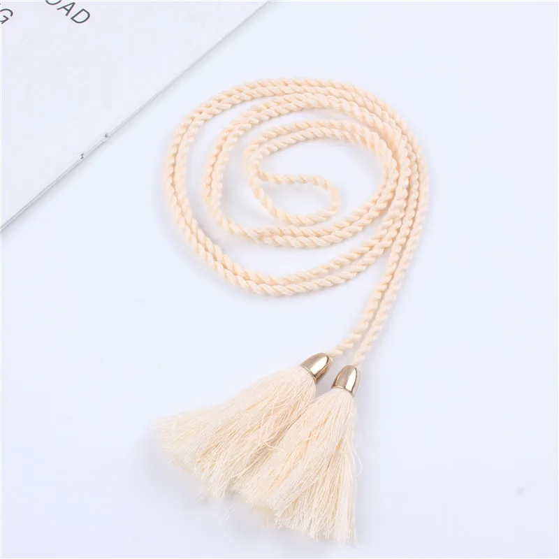 

Braided Waistband Tasstel Weaving Rope Straps Women Belts Decoration Dress Shirt Cotton Thread Retro Knot Brown Black