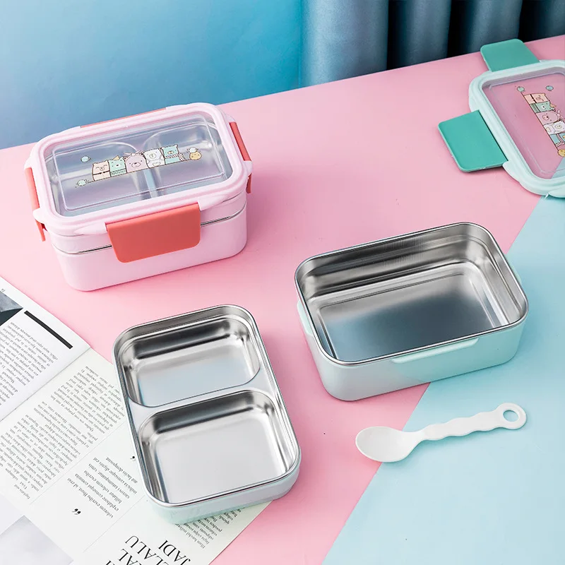 

Cartoon double-layer lunch box Japanese-style lunch box can be microwave-heated with cutlery cute student portable lunch box