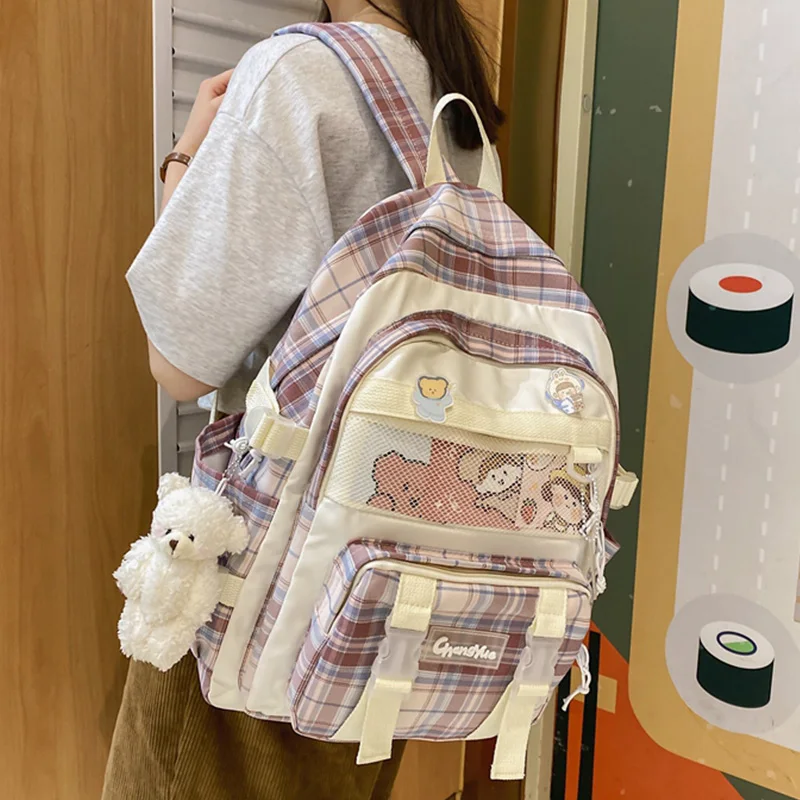 

EST New Backpack 2021 Women Bag Plaid Girls College Preppy Shoulders Bagpack Large Capacity Book College Laptop Mochila Bolsa