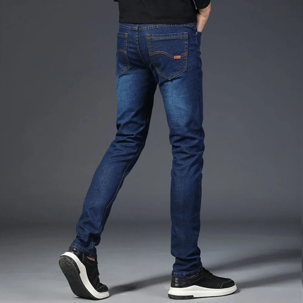 Mens Classic Jeans Solid Color Business Work Pants Straight Denim Casual Pants