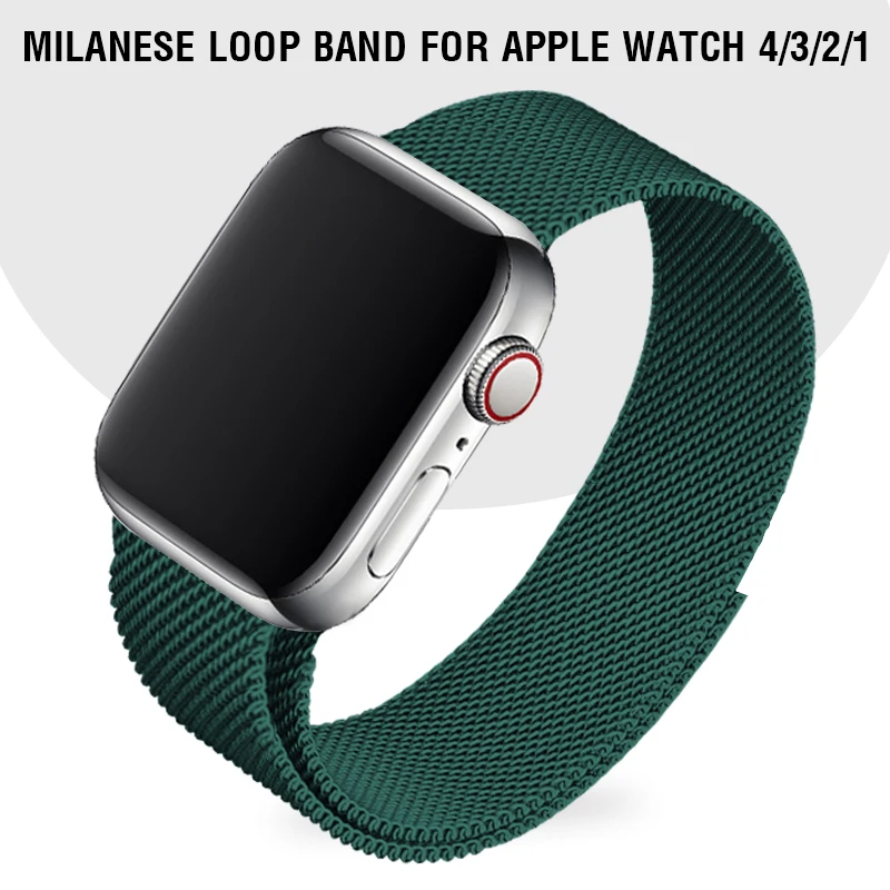 Миланская петля, зеленый ремешок для часов, 40 мм, 44 мм, для Apple Watch, серия 4, 5, металлический ремешок, магнитный браслет для Iwatch, серия 38, 42 мм