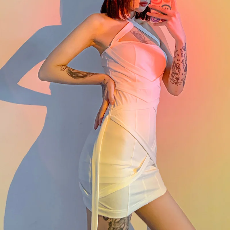 

Dress for Woman White French Backless Dresses 2021 Mini Elastic Bodycon Summer Party Night Elegant Lady Vestidos Streetwear