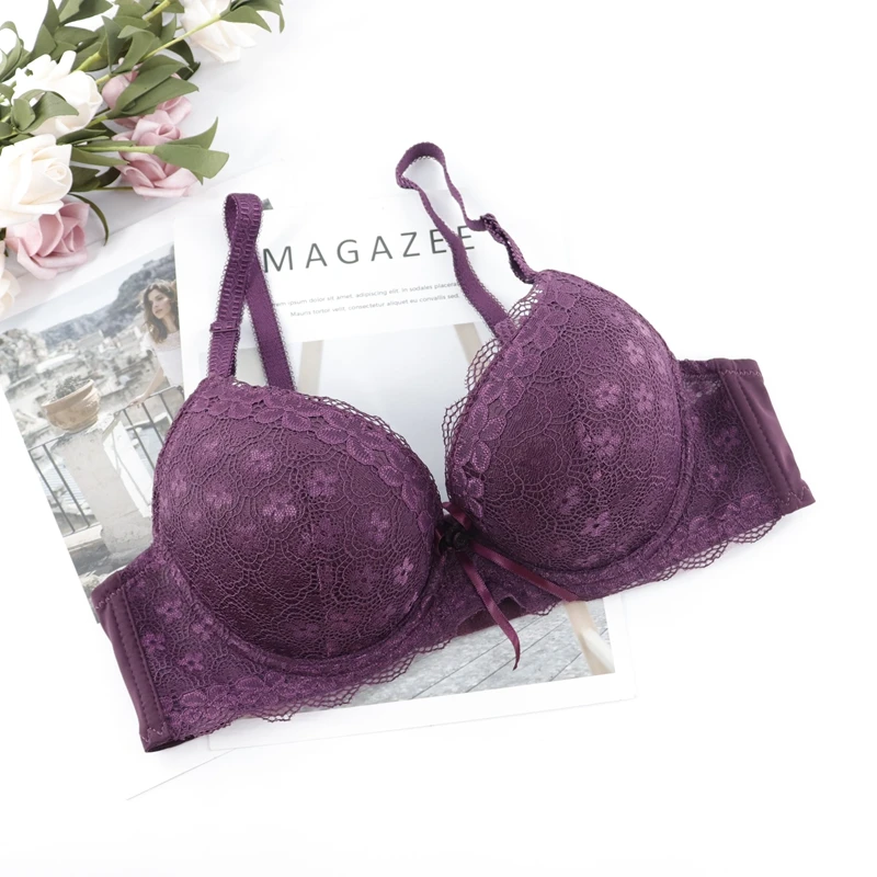 Beauwear Сексуальное белье чашечки B C плотные бюстгальтеры пуш-ап бюстгальтер из цветочного кружева нижнее белье 3/4 чашки для большой груди Для женщин 85, 90, 95, 100 - Цвет: C15-Purple