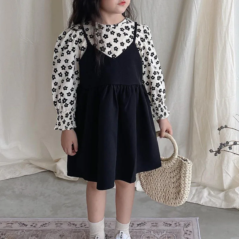 

Fall Girls Outfits Sets Spring Autumn New Fashion Shirt & Suspender Dress 2pcs Birthday Outfit Kids Boutique Clothing Wholesale