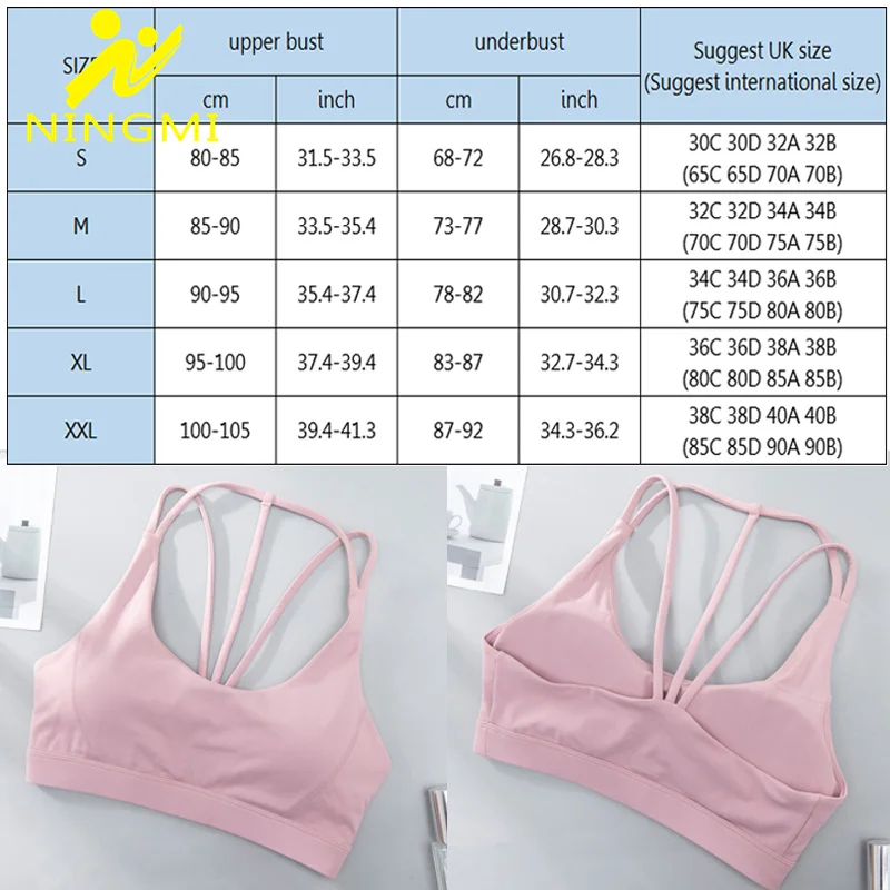 

NINGMI Sports Bra Plus Size Shock Proof Gathering High-Intensity Yoga Underwear Workout Tops Women Fitness Top Sexy Back Bras
