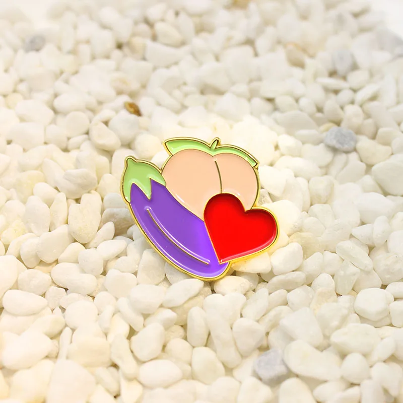 Я люблю баклажаны и мед персиковый лацкан булавки овощи фрукты красное сердце