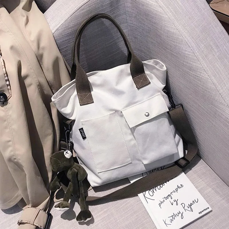

Canvas Women Bags Shopper Totes Bag Handbag 2021 Casual Female Bag Vintage Solid Color Large Capacity Multi-Pocket Crossbody Bag