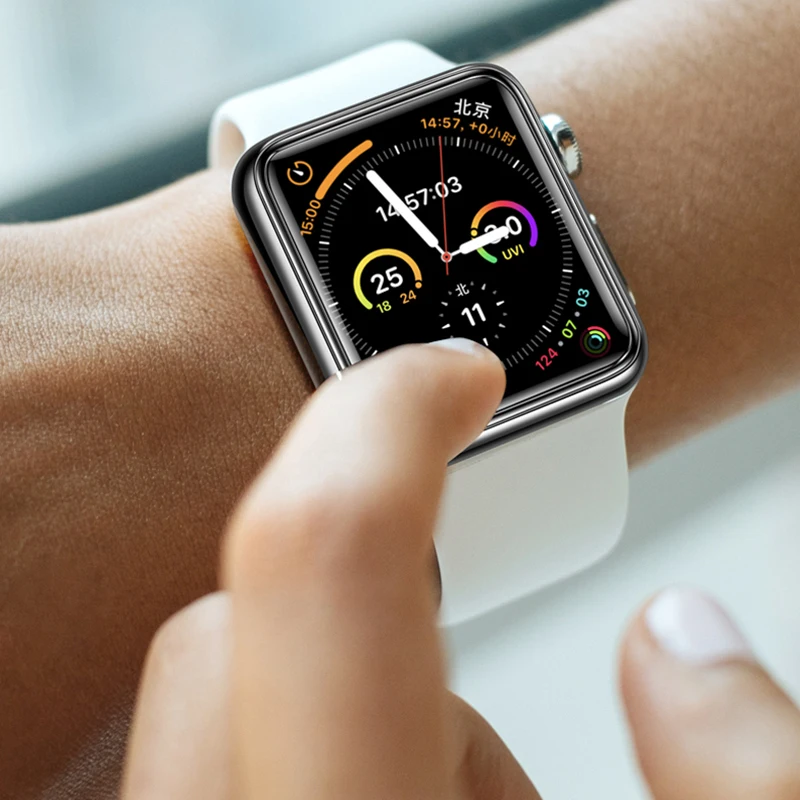 20D закаленное стекло для защиты экрана Apple Watch Series 5 4 3 2 1 полное покрытие УФ-клей 40