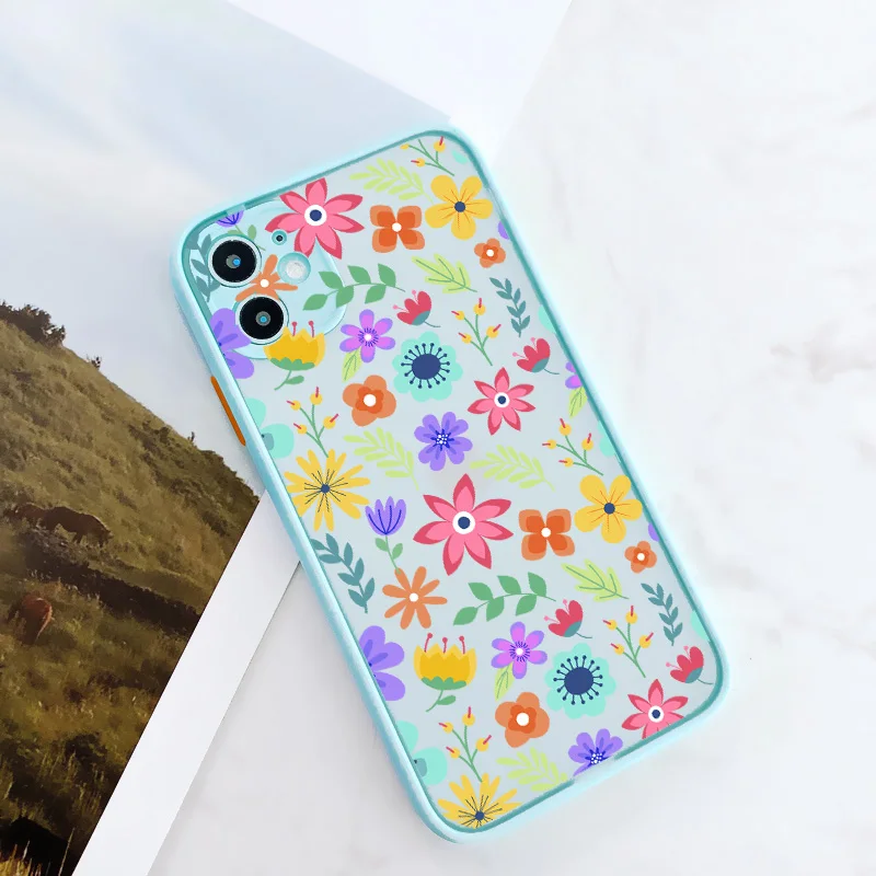 Fashion Cute Flower Phone Case for iPhone 12 11 13 Pro Max 6s 7 8 Plus X XR XS Max SE2020 Cover Back Capa Translucent Soft Coque