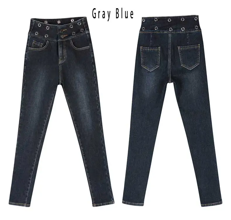 grayBlue Alpaca кашемировые ультра-мягкие теплые женские джинсы, зимние обтягивающие джинсы с высокой талией, утолщенные обтягивающие женские эластичные черные джинсы#06 - Цвет: grayBlue