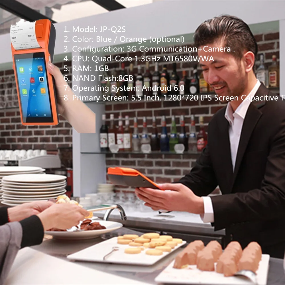 Сканер Принтер андроид NFC ручной терпинал POS Термальность принтер WI FI Bluetooth 3G