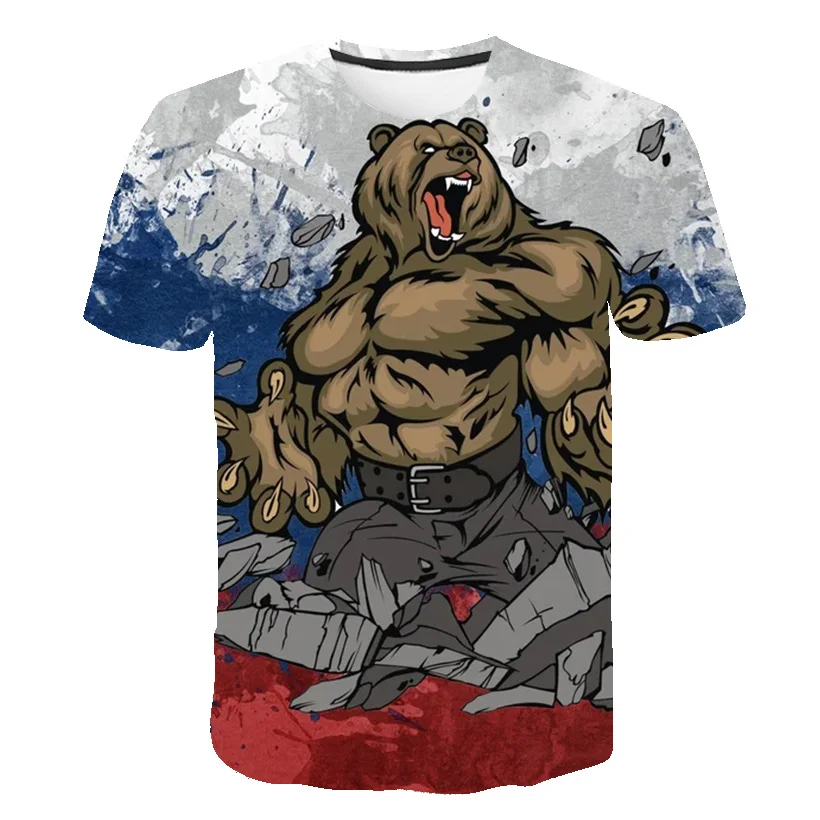 

Russian T-shirt Animal Personality Street Bear Flag Fitness Men 3d Anime Sexy Male Shirt