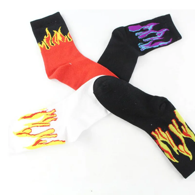 Хип хоп носки с пламенем Носки рисунком пламени мужские calcetines fuego красное пламя